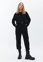 Bayan Siyah Orta Bel Kemerli Kargo Pantolon ( TENCEL™ )
