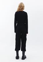 Bayan Siyah Orta Bel Kemerli Kargo Pantolon ( TENCEL™ )