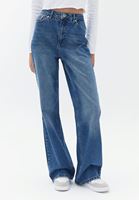 Bayan Mavi Yüksek Bel Wide-Leg Denim Pantolon 