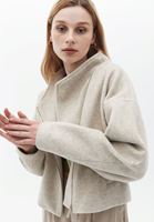 Bayan Bej Yumuşak Dokulu Crop Ceket