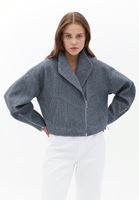 Bayan Gri Yumuşak Dokulu Crop Ceket