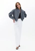 Bayan Gri Yumuşak Dokulu Crop Ceket