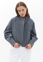 Bayan Gri Yumuşak Dokulu Crop Ceket