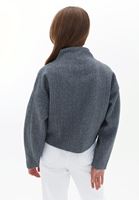 Bayan Gri Yumuşak Dokulu Crop Ceket
