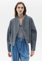 Bayan Gri Bomber Crop Ceket