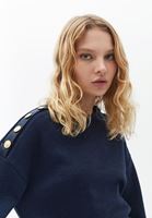 Women Navy Sweater with Button Detail
