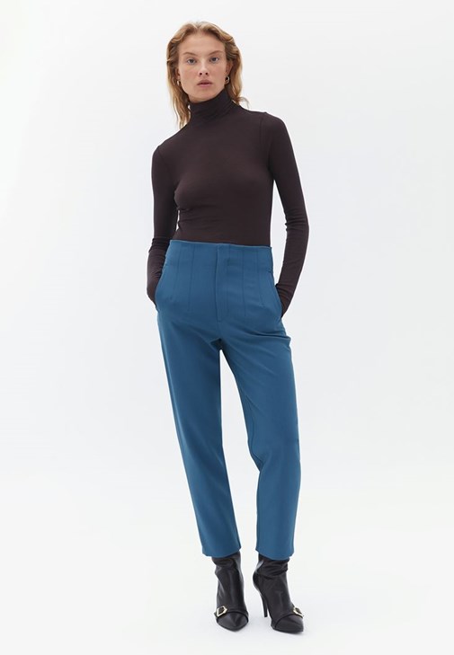 Mavi Yüksek Bel Carrot-Fit Pantolon