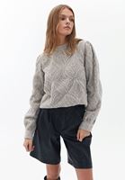 Bayan Bej Nakışlı ve Balon Kollu Bluz