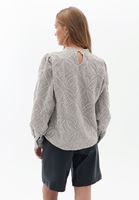 Bayan Bej Nakışlı ve Balon Kollu Bluz