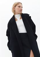 Bayan Siyah Kuşaklı Oversize Kaban