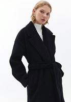 Bayan Siyah Kuşaklı Oversize Kaban