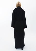 Bayan Siyah Kuşaklı Oversize Kaban