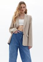 Bayan Bej Düğmeli Blazer Ceket