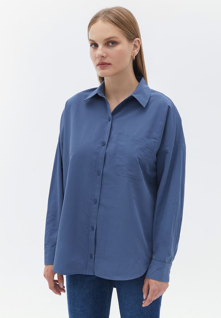 Women Blue Oversize Poplin Shirt