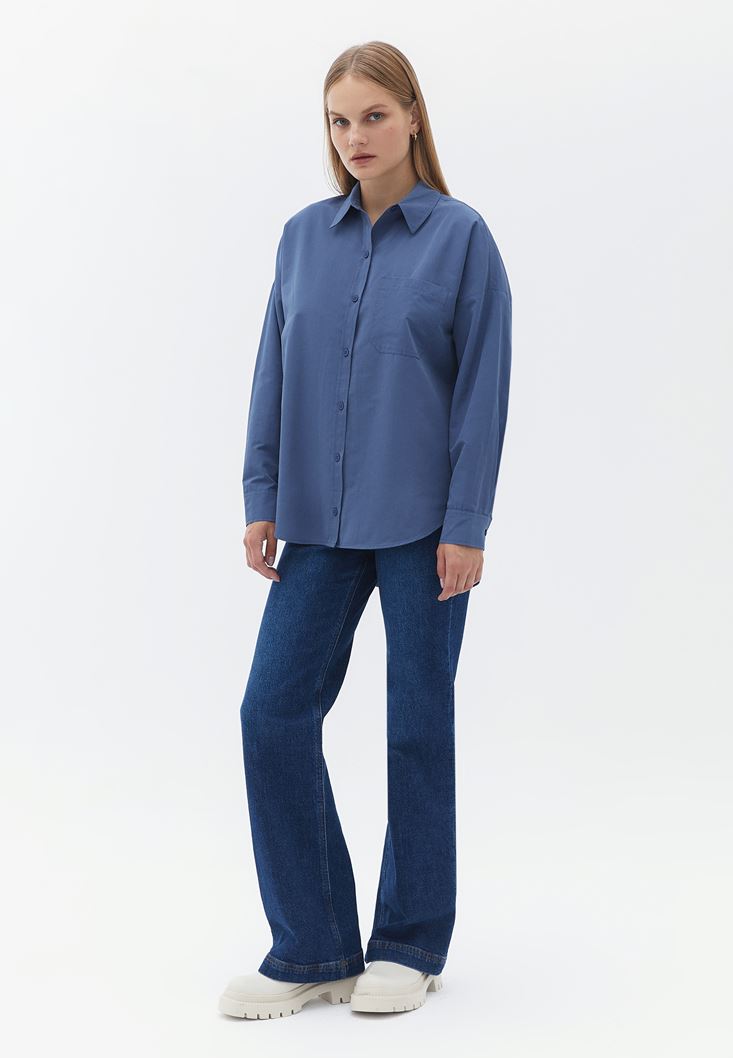 Women Blue Oversize Poplin Shirt