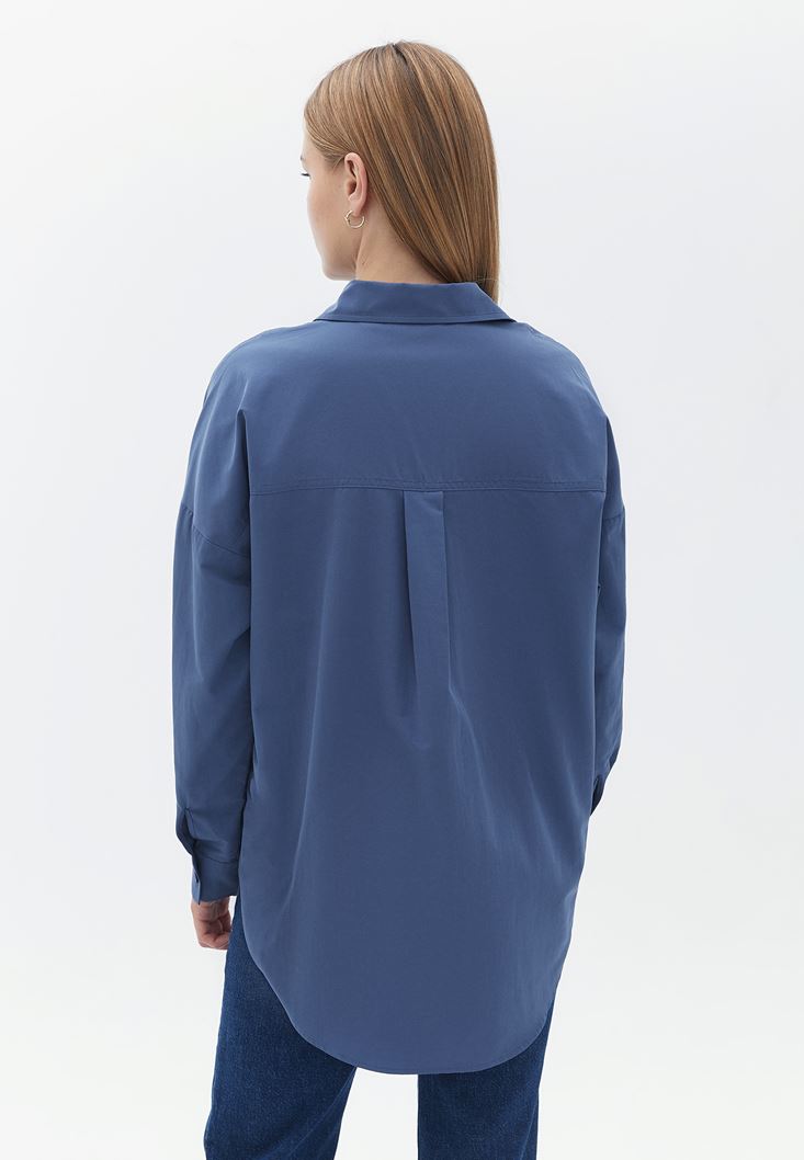 Women Blue Oversize Poplin Shirt