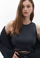 Bayan Siyah Bağlama Detaylı Crop Atlet