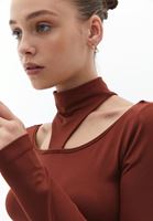 Bayan Kiremit Cut-Out Detaylı Bluz