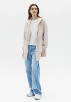 Women Beige Hooded Midi Raincoat