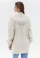 Women Beige Hooded Midi Raincoat