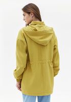 Women Yellow Hooded Midi Raincoat