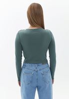 Bayan Yeşil Pamuklu Crop Tişört