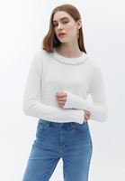 Bayan Krem İnci Detaylı Triko Kazak