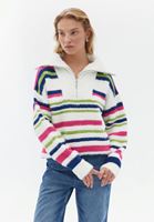 Bayan Çok Renkli Jakarlı Polo Yaka Kazak