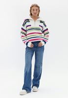 Bayan Çok Renkli Jakarlı Polo Yaka Kazak