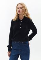 Bayan Siyah Düğme Detaylı Kazak