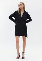 Bayan Siyah Kruvaze Saten Elbise