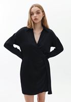 Bayan Siyah Kruvaze Saten Elbise