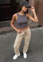 Bayan Bej Beli Lastikli Carrot-Fit Pantolon ( TENCEL™ )