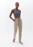 Bayan Bej Beli Lastikli Carrot-Fit Pantolon ( TENCEL™ )
