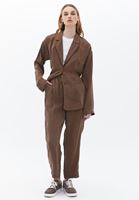 Bayan Kahverengi Yüksek Bel Straight-Fit Pantolon ( TENCEL™ )