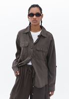 Bayan Yeşil Oversize Cepli Gömlek ( TENCEL™ )