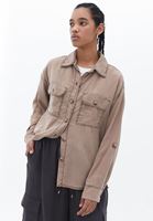 Bayan Kahverengi Oversize Cepli Gömlek ( TENCEL™ )