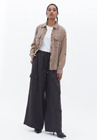 Bayan Kahverengi Oversize Cepli Gömlek ( TENCEL™ )