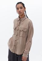 Bayan Kahverengi Oversize Cepli Gömlek ( TENCEL™ )