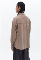 Bayan Kahverengi Oversize Cepli Gömlek ( TENCEL™ )