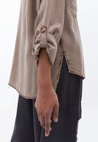 Bayan Kahverengi Oversize Cepli Gömlek ( TENCEL™ )