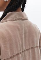 Bayan Kahverengi Oversize Cepli Gömlek ( TENCEL™ )