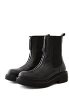 Bayan Siyah Fermuar Detaylı Deri Bot