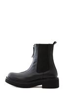 Bayan Siyah Fermuar Detaylı Deri Bot