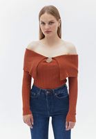 Women Orange Boat Neck Knitwear Sweater