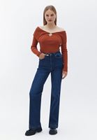 Women Orange Boat Neck Knitwear Sweater