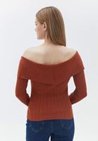 Women Orange Boat Neck Knitwear Sweater