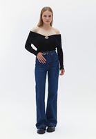 Women Black Boat Neck Knitwear Sweater