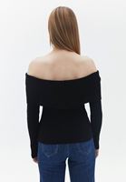 Women Black Boat Neck Knitwear Sweater
