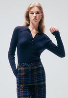 Bayan Lacivert Polo Yaka Triko Kazak